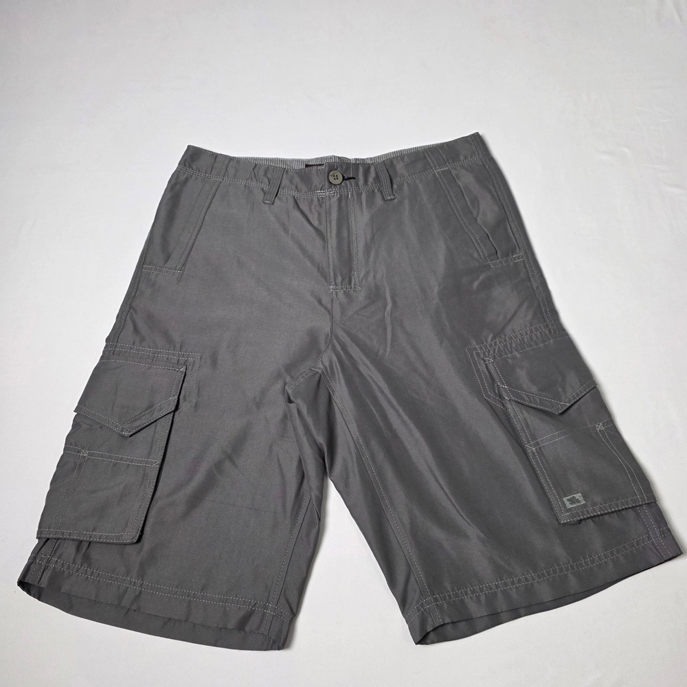Tony Hawk Cargo Shorts Mens 31 Grey Polyester Skater Utility Techwear Flat Front